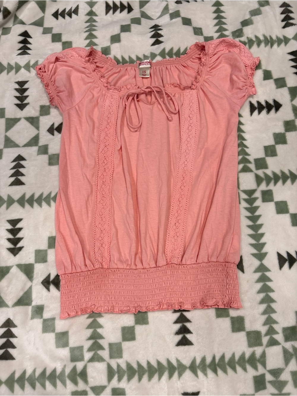 Missimo Coral Pink Peasant Top with Smocked Hem